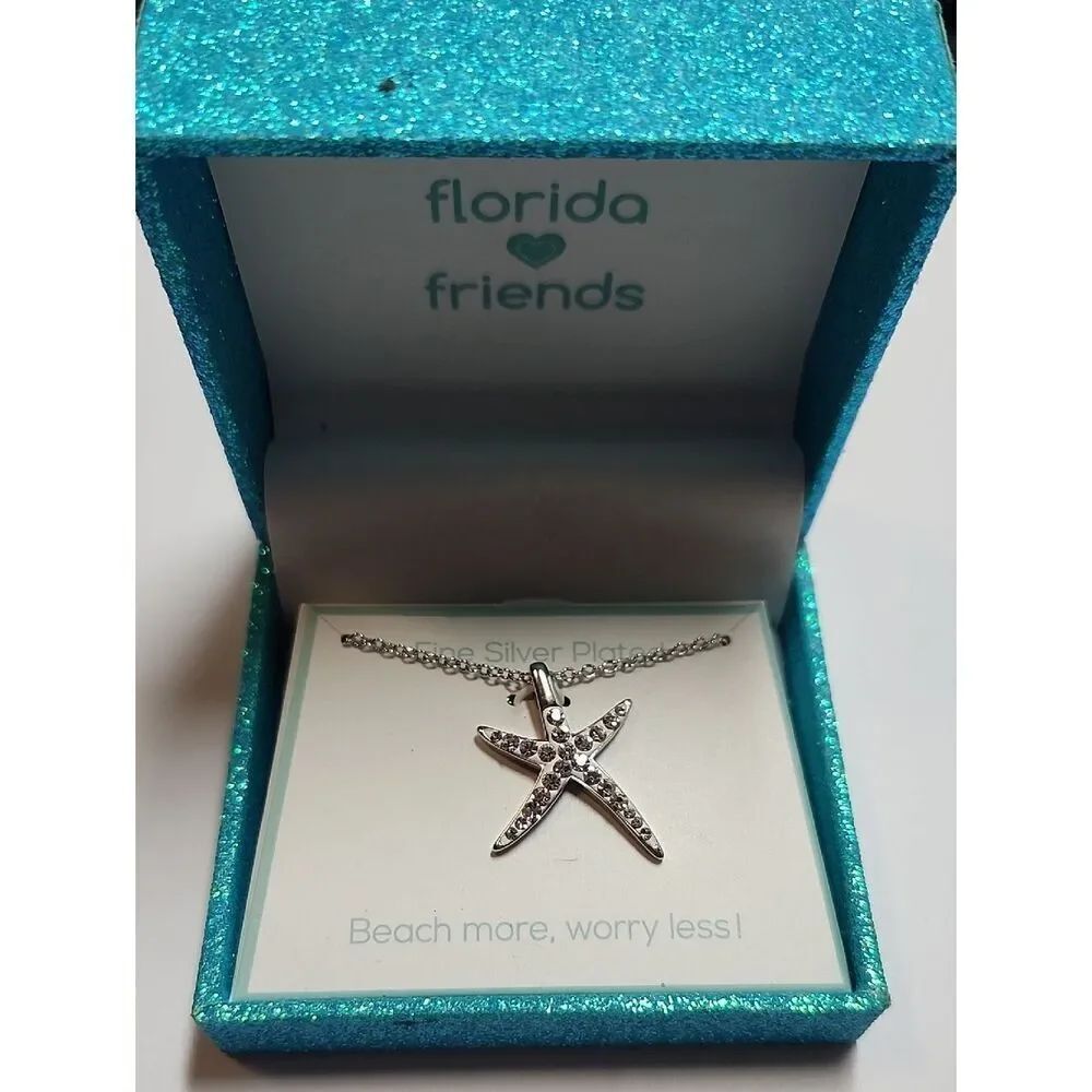 Starfish Pendant Necklace Fine Silver Plated Florida Friends Beach Theme